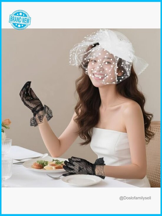 Fascinator Hat with Lace Gloves Elegant Tea Party Headpiece Wedding Hair Clip main image 6